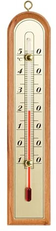 Zimmerthermometer Thermometer Innen Außen Holz Metall Außenthermometer Analog Raum Garten (hell) MD4