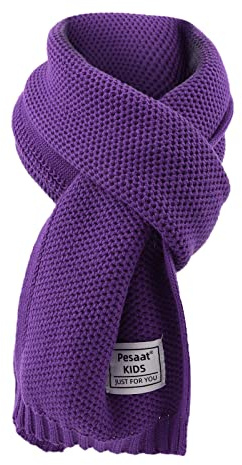 PESAAT Kids Winter Infinity Scarf Knit Toddler Boys Girls Scarves Cotton Outdoor Neck Warmer for Children 3-15 Years (Deep Purple)