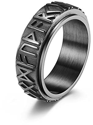Anxiety Ring Black, Schwarz Ring Männer Anti Stress Wikingerschrift 62 (19.7) Schmuck Spinner Geschenk