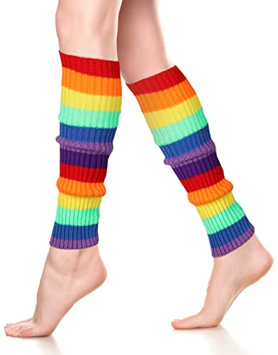 Neer Damen Beinstulpen Gerippte Beinlinge 80er Jahre Lange Beinwärmer Stiefel Knöchelwärmer(Regenbogen)