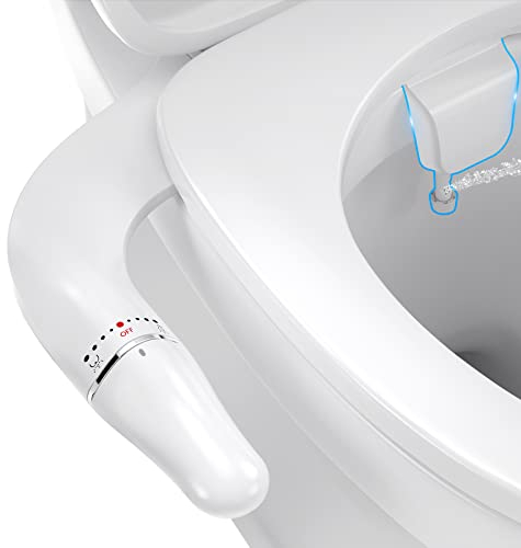PENDEJATO Ultradünnes Bidet Aufsatz Für Toilette, Anti-Verstopfungs-Design, Drehstab Ergonomischem Griff Für Einstellbaren Wasserdruck, Messingeinlass Und Anschlusskit Aus Edelstahl, Po-Dusche（Weiß）