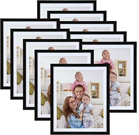 Giftgarden Cornice 20x25 con Passepartout, Cornice 23x28 Senza Passepartout, Portafoto da Tavolo e Parete, Set di 10, Nera