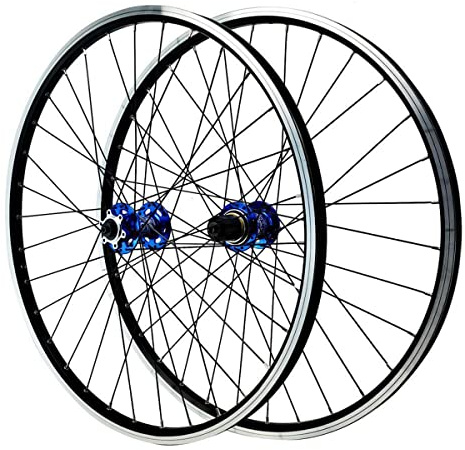 RUJIXU Mountain Bike Wheelset 26 inch Disc Brake Rim Brake MTB Quick Release Wheelset Double Wall Sealed Bearing Cassette 7 8 9 10 11 Speed 32 Spokes 6 Pawls (Color : Blue hud, Size : 26inch)