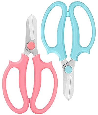 BINCKIN Floral Scissors - 2Pcs Stainless Steel Florist Scissor, Flower Scissors for Fresh Flowers, Garden Plant Shears Stems Cutting (Blue, Pink)