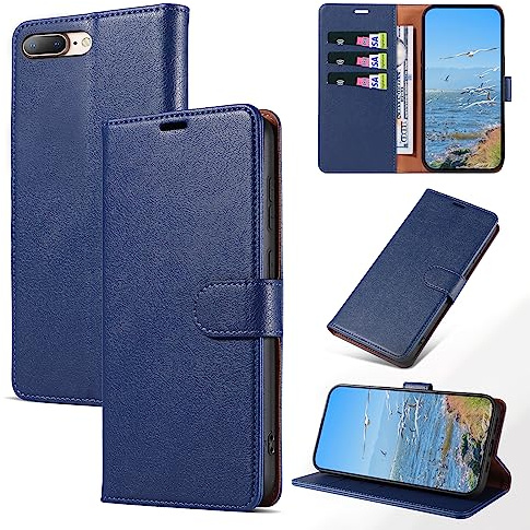 KKEIKO Coque pour iPhone 8 Plus/iPhone 7 Plus, Antichoc Magnetique Étui à Rabat avec Porte Cartes, Portefeuille Housse en Cuir PU pour iPhone 8 Plus/iPhone 7 Plus, Bleu