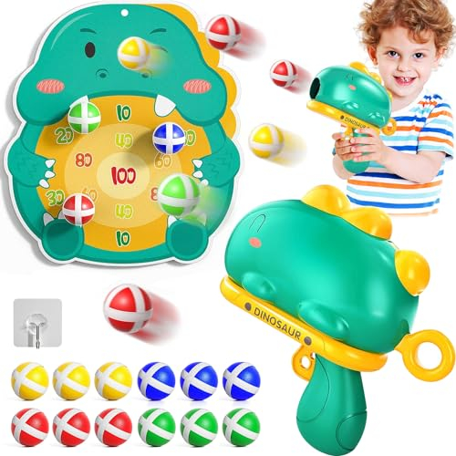 TODARRUN Kids Shooting Toys for 3 4 5 6 7 8 Years Old Boys Girls,Dinosaur Blaster Gun Outdoor/Indoor Games Dart Board Toys with 12 Sticky Balls,Birthday Easter Gifts for Boys Girls.