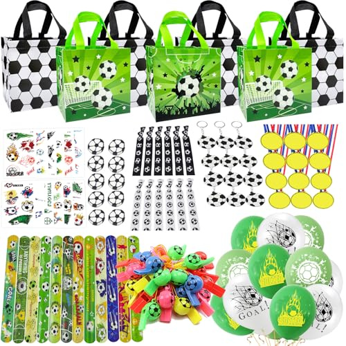 BJPERFMS 108 PCS Football Party Bags, Football Party Bags Fillers with Football Keyring Bracelet Whistles Tattoos Party Bags Decorations for Kids Birthday Christmas Gifts
