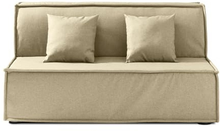 EVERGREENWEB Schlafsofa 160 cm Breit mit Matratze 160x190, Umwandelbar, 3 Sitzer Couch mit Schlaffunktion, Faltbares Bett mit Abnehmbarem und Waschbarem Beige Bezug, Paar Superweiche Kissen | Ellen