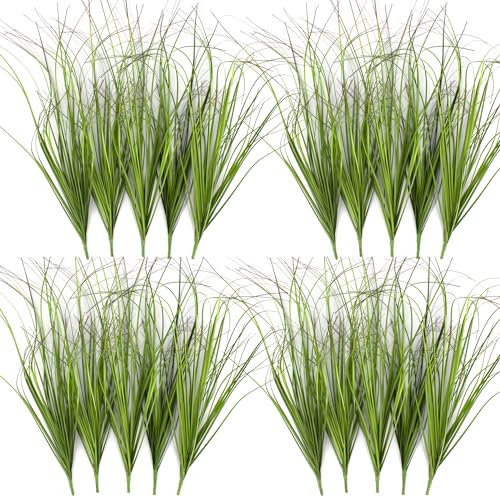 FeiLix 20PCS Artificial Plants Outdoor,Artificial Shrubs Fake Tall Grass,Artificial Faux Greenery Stems,Fake Plants Artificial Grass Plant Onion Grass UV Resistant for Indoor Decor (20, Green)