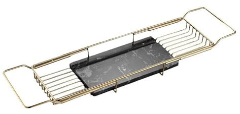 Badewannenablage, Badewannenablage aus goldenem Edelstahl und Marmor, ausziehbares Badezimmerregal