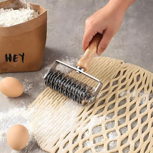 Stainless Steel Pastry Cutter for Baking, Lattice Pastry Cutter with Wooden Handle, Pasta Cutter Wheel, Pastry Lattice Roller Cutter for Cookie Pie Bread Puff Pizza Ravioli, Household Pastry Tools