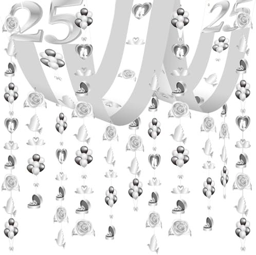 HONMOK Silberhochzeit Deko Banner 25 Hochzeitstag Banner 270x30 cm 25 Silberne Hochzeit Banner Girlande Silber Hochzeit Jubiläum 25. Jubiläum Dekoration für 25 Jahre Silberhochzeit Deko