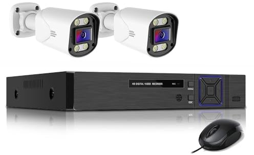 JUSTOP Starlight 4 Channel Outdoor CCTV Camera System, Smart Security Kit, Full Colour Night Vision, AOC Audio Recording, H.265+ DVR, 2x 1080P Cameras, Email & APP Alert (No Hard Drive)