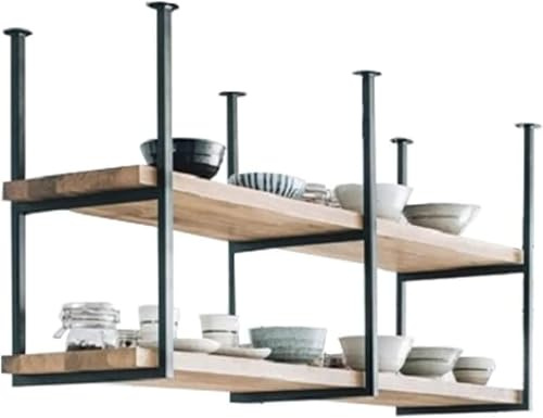 Suixtil Vintage Industrie LOFT Esszimmer Eisen Massivholz Decke Regale, 2 Tier Regal/Bar hängende dekorative Lagerung Racks(80x30x60cm)