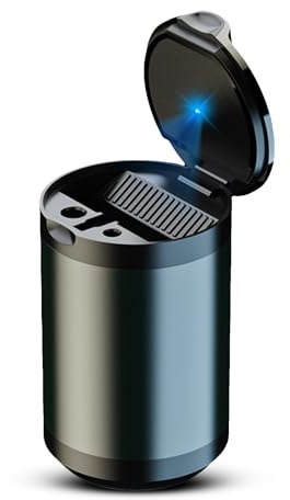 Geoyien Aschenbecher mit Deckel, Aschenbecher Auto, Automatisches LED-Licht, Flammhemmend, Versiegelt, Abnehmbar, Hochtemperaturbeständig, Großem Fassungsvermögen