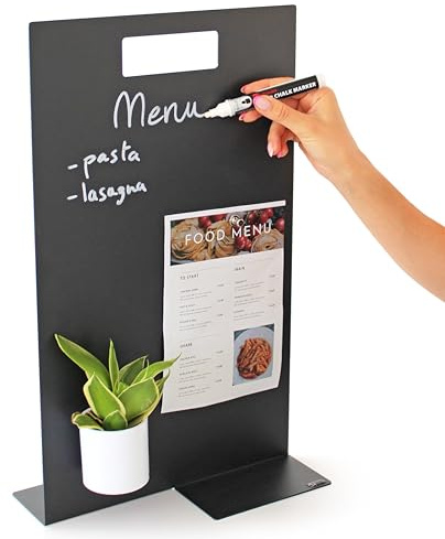 KalaMitica - Lavagna Magnetica da Tavolo Formato A3-30x50 cm - Lavagna Nera Bifacciale, Scrivibile e Cancellabile - Espositore da Banco, Porta Menù per Ristorante, Bar, Negozio