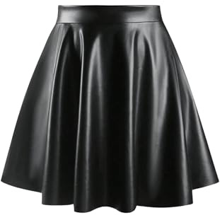 SOLY HUX Damen Rock Elegant PU Lederrock Knielang Skater Rock Faltenrock Y2K Partyrock Freizeitröcke mit Hohe Taille Schwarz S