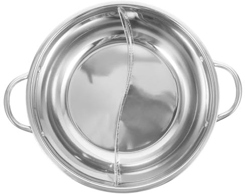 Amosfun 28cm Divided Hot Pot Pan Stainless Steel Two-Flavor Hot Pot Cooker Handles Compatible Induction and Gas Stove Kitchen Stockpot