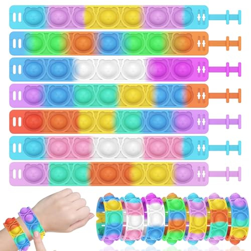 EIYVPRA 15 pezzi Bracciale in silicone, colori set da gioco con bracciale in gomma, Push Bubble Bracelets Fidget Toys, Giocattoli antistress per adulti e bambini, Ideale come gadget（orso）