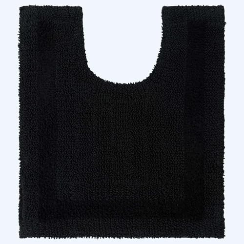 Homescapes Premium WC-Vorleger schwarz, Baumwoll-Badematte 50x55 cm mit Wende-Design, WC-Teppich mit Ausschnitt