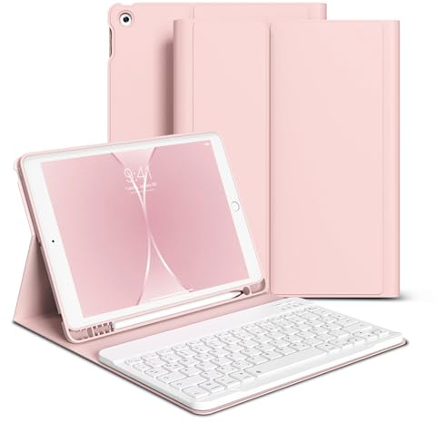 zoyu Hülle mit Tastatur für iPad 9./8./7. Generation 10,2 Zoll, Rosa | Abnehmbare kabellose Tastatur, Auto Sleep/Wake für Cover iPad iPad 9./8./7. Generation 2021/2020/2019 Keyboard, QWERTZ Layout