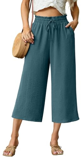 FREEOAK Palazzo Pants for Women Casual Wide Leg Capris High Waist Cropped Flowy Linen Spring Break Pants with Pockets Size 2X