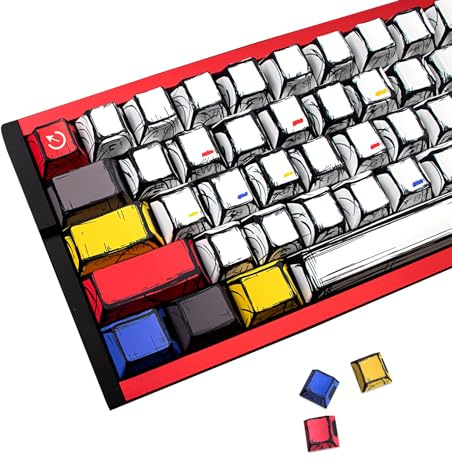 JSJTKeys PBT Side-Printed Shine Through Keycaps Japanese Manga Theme Keycap Set, 74 Keys Vintage Cherry Profile Keycap Suitable for 61/65/68 Cherry MX Switch Mechanical Keyboards(Only Key Caps)