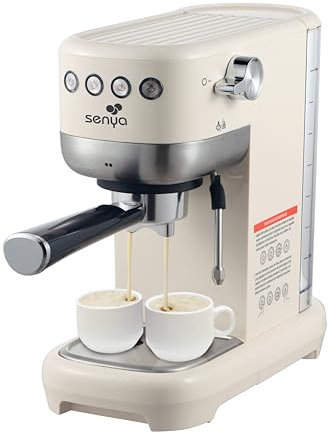 Senya Macchina da caffè Tasty Coffee 20 Bar, Caffettiera Espresso e Cappuccino 1300W, Thermoblock, Montalatte, Spegnimento automatico