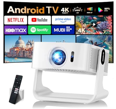 【Compatible avec Netflix & Auto Focus】 Videoprojecteur 4K Ultra HD 1080P Mini Projecteur Video avec WiFi 6 et BT 5.4 et évitement Automatique des Obstacles pour TV Stick/Laptop/PS5/HDMI Blanc