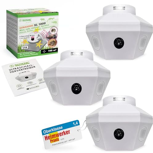 ISOTRONIC® Marderschreck mit Stecker - für 3 x 100 qm | Tradition seit 1979 | Mäuseabwehr für Dachboden, Haus, Lager, Garage, Carport | Anschluss an eine Steckdose | mit Ultraschall und LED-Licht (3)
