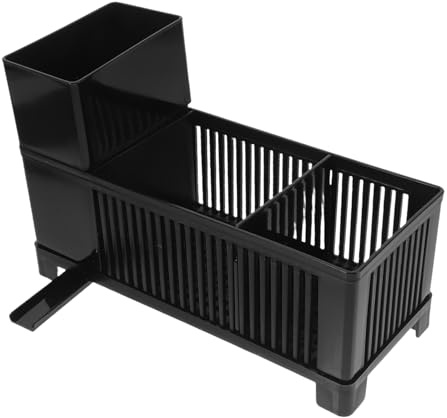 MAGICLULU Küchenspülen Organizer aus Kunststoff Schwarz mit Abtropfschale | Kompaktes Tischdesign, Effiziente Drainage, Vielseitiger Stauraum, Stabile Konstruktion für Arbeitsplatten