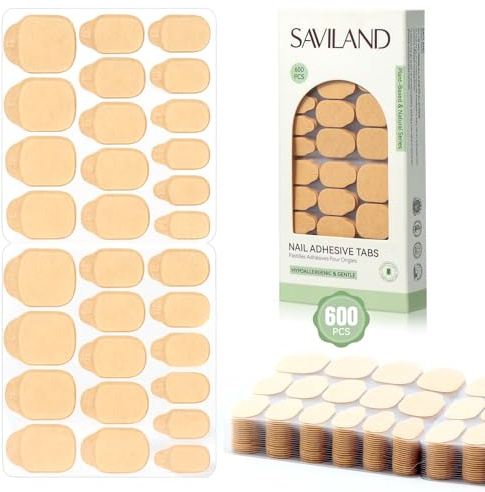 SAVILAND Mini-adhésifs Végétaux pour Faux Ongles : 600 Pads Adhésifs Hypoallergéniques pour Capsule, Ultra Fins et Respirants, Stickers Colle Longue Tenue pour Press-on Nails et Nail Art DIY