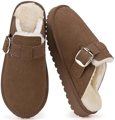 Mishansha Zuecos y Mules para Mujer Invierno Cálido Pantuflas, Marrón 36