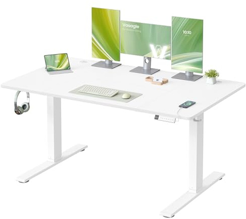 VASAGLE Electric Standing Desk, USB C Port, Cable Tray, Matte White
