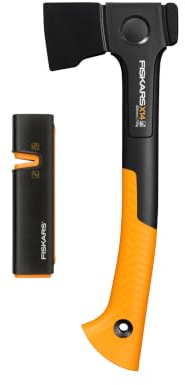 Fiskars X14 Set de Hacha Universal y afilador Xsharp, Negro/Naranja