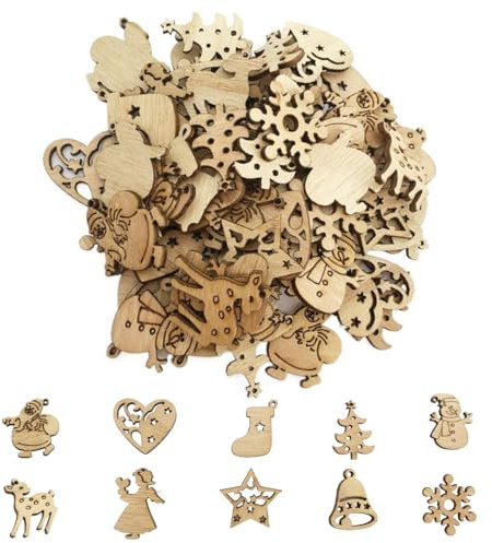 AYVRUOP 100 STK Kleine Anhänger Holz Deko,Holzanhänger Weihnachten,Weihnachtsgeschenke Deko,Bastelzubehör für Weihnachten für Bonboniere Geschenkbox Adventskalender Säckchen Weihnachtskalender Box usw