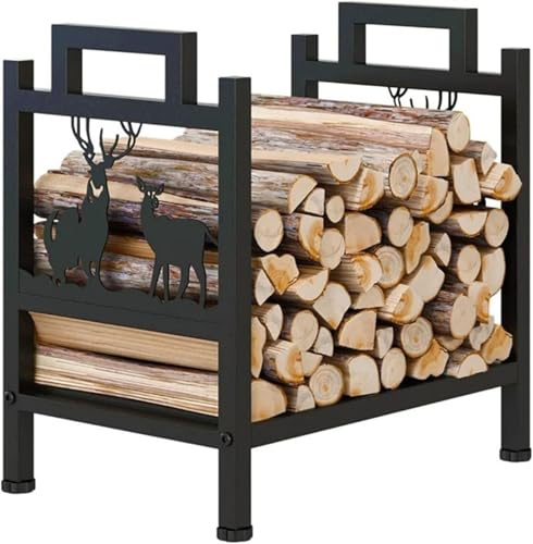 Metal Firewood Log Holder with Moose Pattern for Indoor and Outdoor Fireplace Storage