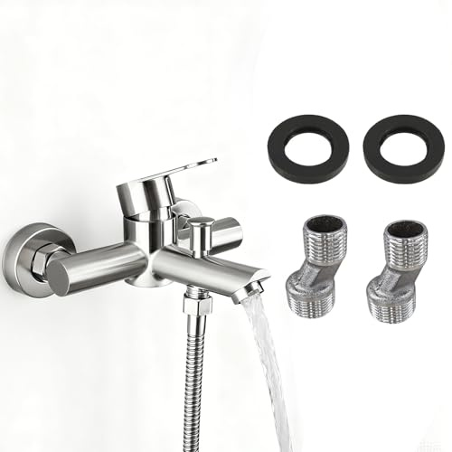 Duscharmatur Einhebelmischer, 304 Edelstahl Badewannenarmatur, Einhebelmischer Dusche Anti-Verbrühung, Wandmontage Mischbatterie für Dusche, Einhand-Brausebatterie mit Montagezubehör (C)