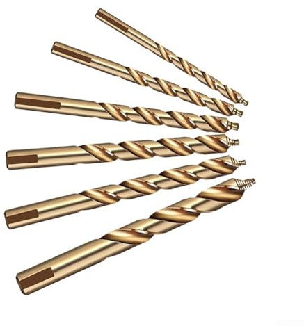 Lot de 6 forets étagés de 3 à 10 mm pour acier inoxydable, acier rapide M35 avec tige triangulaire, retrait de copeaux à double spirale, revêtement doré