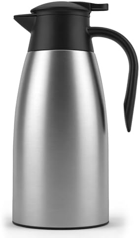 Homshsjhkis Värmekanna, isolerad termoskanna med 2 liter, 304 rostfritt stål, värmeisolerad, 24 timmar, för vattenkokare, tekannor och kaffemaskiner för att hålla drycker varma