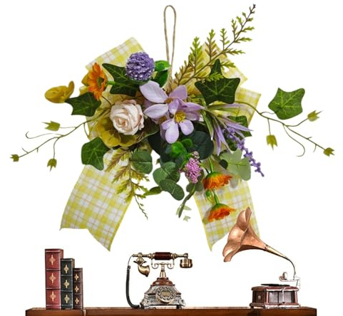 Ghirlanda Floreale,Corona Artificiale Primavera Estate | Decorazioni Primaverili per Porta | per Ingresso, Muro, Cancello, Esterno, Portico, Patio, Giardino, Pasqua, Festività, Festa, Matrimonio