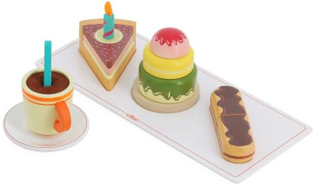 Le Café Gourmand Dinette en Bois Imitation pour Enfant Dès 2 Ans et Plus | Service complet pour jouer au restaurant | tasses et pâtisseries à assembler | dînette conviviale | idée cadeau enfant