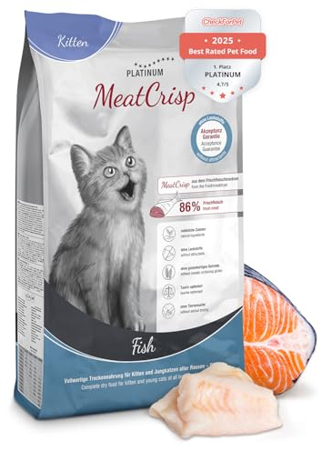 PLATINUM - Katzenfutter MeatCrisp Kitten Fish aus dem Frischfleischtrockner - 1,5kg Katzenfutter trocken mit 82% Frischfleisch - Trockenfutter für Kitten und Jungkatzen mit Crispy Biss