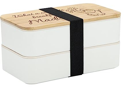 DUOYUN Fiambrera japonesa personalizable. Este recipiente para alimentos de doble capa, a prueba de fugas, se puede personalizar, incluye cubiertos y es apto para microondas. Ideal para picnics