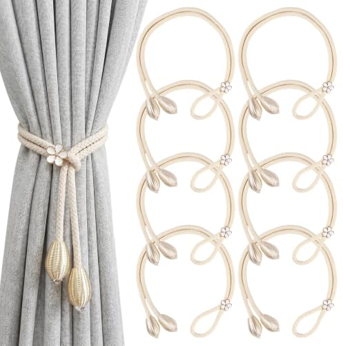 8 Stücke Vorhang Raffhalter Verstellbar, Weiß Boho Raffhalter für Vorhänge | 86x 3cm Gardinenhalter Vorhang Halter, für Wohnzimmer Schlafzimmer Büro Küche Bad
