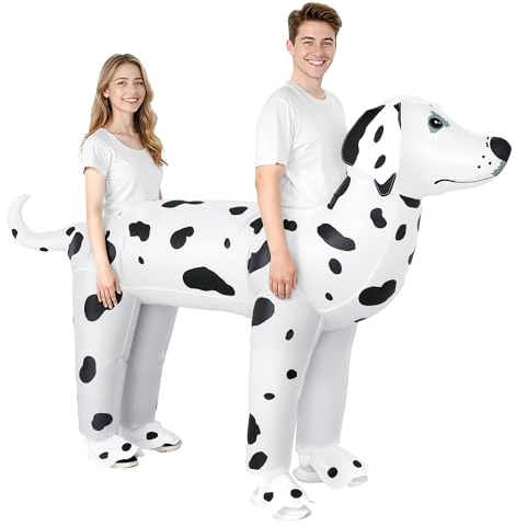 Poptrend Inflatable Costume Dalmatian Couple Double Dog Costume for Adult, 2 Person Inflatable Double Dog Blow up Costumes Halloween Dachshund Costumes Men Women Funny Fancy Dress Party