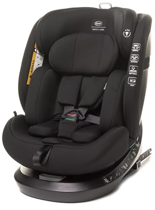 4BABY Kindersitz drehbar 360 mit ISOFIX ROTO-FIX, Autositz 40-150 cm, R129 norm, Kopf, Rückenlehnen und Sitzverstellung, I-SIZE (Schwarz)