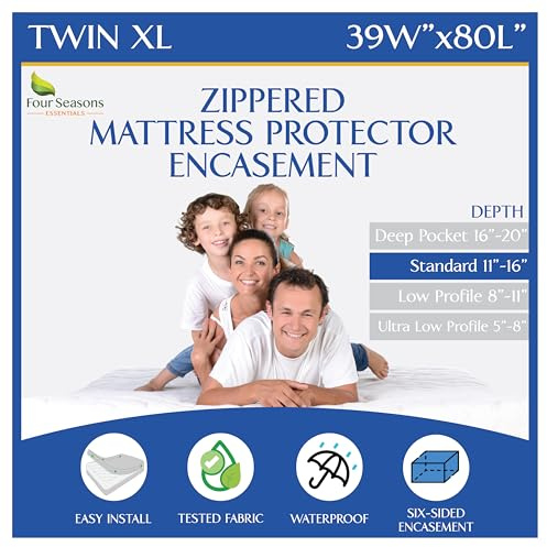 Twin Extra Long (XL) Mattress Protector Zippered Bed Bug Waterproof Encasement Hypoallergenic Premium Quality Cover Protects Against Dust Allergies White