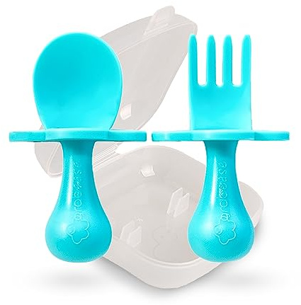 Grabease Kleinkindutensilien Kleinkindlöffel und -gabeln Babybesteck Kleinkindgabel, Bpa-frei und Phthalatfrei für Babys und Kleinkinder, 1 Set, Blaugrün