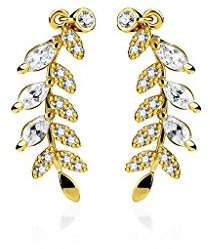 beyoutifulthings 1 Paar Ohrklemmen BLÄTTER 21 x 3mm Set Ohringe Ohr-ringe Ohr-clip Ohr-stecker Chirurgenstahl Zirkonia Silber Gold Roségold